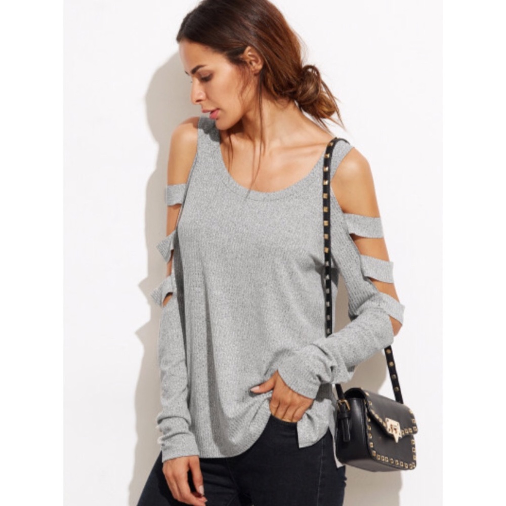 Grey cold shoulder cut-out long sleeve